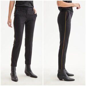 Nili Lotan Black Wool Leo Pants Tapered Leg Yellow Piping TuX Trouser Size 6